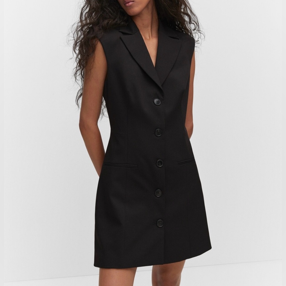 MANGO BLACK SLEEVELESS TUXEDO-STYLE DRESS WITH BUTTONS NWT